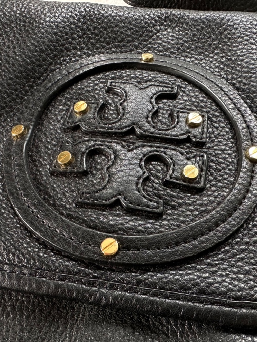 Tory Burch Black Pebbled Leather Crossbody Bag Gold Hardware Large Purse - Picture 10 of 13